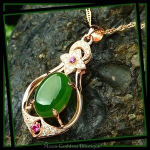 Natural Jade ✦ Rose Gold Overlay Necklace ✦ Austrian Crystal Accents S925 NWT
